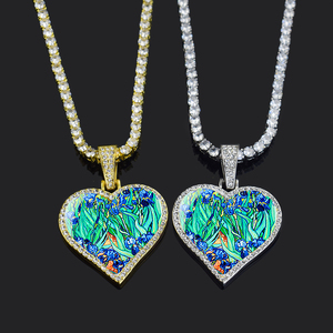 Van Gogh <span class=keywords><strong>Pendentif</strong></span> en forme de cœur Femme Vintage Art Tournesol Iris <span class=keywords><strong>Strass</strong></span> Diamant Bijoux Tennis Ball Chaîne Collier - Product Image 1