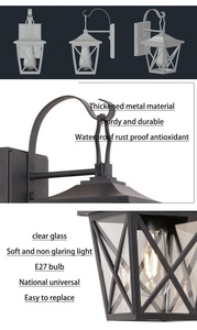 โคมไฟติดผนังภายนอกสไตล์อินดัสเทรียลสีดำ ขั้วหลอด E27 โคมไฟระเบียงไฟฟ้า กันน้ำ ติดผนังสำหรับสวน - Product Image 5