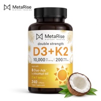 Capsules de Vitamine D3 K2 de Haute Qualité Certifiées GMP, Formule à l'Huile de Coco Facile à Avaler pour Adultes (Ne convient pas aux nouveau-nés)