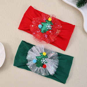 <span class=keywords><strong>Fascia</strong></span> per capelli elastica larga natalizia con fiocco rosso e verde a tema cartone animato per bambine, accessorio per neonati - Product Image 1