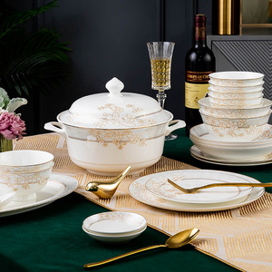 Juego de Vajilla de Cerámica con Diseño de Flores Doradas, 60 Piezas, en Caja de Regalo, para 10 Personas, Vajilla de Porcelana - Product Image 3