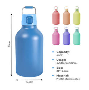 Bouteille d'eau isotherme en acier inoxydable <span class=keywords><strong>de</strong></span> 64 oz, design américain, écologique, performance thermique <span class=keywords><strong>de</strong></span> 12 à 24 heures, couvercle en plastique - Product Image 2