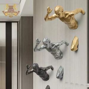 ประติมากรรมแขวนผนังภายใน,ประติมากรรมผู้ชายไฟเบอร์กลาสวิ่งติดผนังประติมากรรมนามธรรมแบบกำหนดเองเรซิ่น3D - Product Image 3