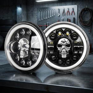 Nuevo Faro LED KEMAUTO de 7 Pulgadas Dot E9 Skull RGB 6500K Daymaker con Anillo Halo Ámbar Ojos ANL H4 Luz Alta/Baja 6000 Lúmenes 12V/24V para Coches - Product Image 3