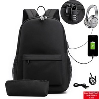 Tas Ransel Denim Tahan Lama Terlaris Lintas Negara, Set Dua Bagian dengan Pengisian Daya USB Praktis, Tas Selempang, Tempat Pensil, Tas Laptop, Tas Sekolah