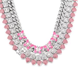 Collar con Colgante de Mariposa de Esmalte Rosa Estilo Hip Hop para Hombres y Mujeres, Joyería de Rapero Urbano, Conjunto de Cadena de Tenis con Nudos para Hombres Modernos - Product Image 6