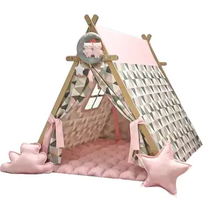 爱心树中国工厂高品质低价格纯棉帆布木质三角婴儿床上儿童儿童帐篷出售