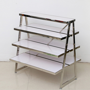 Nhà Máy Trực Tiếp Hai Mặt Kệ Sắt Gỗ Đảo Hiển Thị Giá Thép Không Gỉ Gỗ Màu Hạt Quần Áo Cửa Hàng Hiển Thị Đứng - Product Image 6