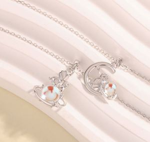 Platinum Plated Opal Princess and Fox Charm Pendant Couple Necklace for Men Women Couple Clavicle <b>Chain</b> Valentine Day Gift - Product Image 2