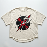 Camiseta Oversize de Hombros Caídos y Corte Cuadrado con Gráfico Personalizado, Efecto Desgastado, 280GSM Algodón con Estampado Puff para Estilo Punk Urbano