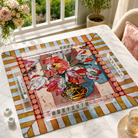 Tapis de Mahjong Imperméable Peint à la Main Style Américain 80x80cm Antidérapant Durable en PVC pour Jeux de Cartes et de Tuiles