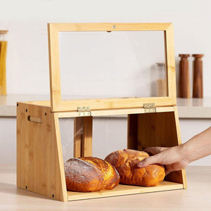 Bamboo Bread Box Single Layer Food <b>Storage</b> <b>Kitchen</b> Cooked Food Container Dessert Shop Use - Product Image 4