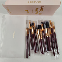 Gracedo – Ensemble de 12 pinceaux de maquillage professionnels véganes de haute qualité, manche en bois, poils synthétiques, pour le visage, le correcteur et le rasage