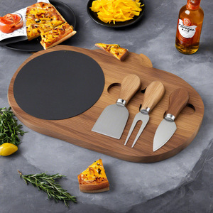 Acacia Wood <b>Cheese</b> Board <b>Set</b> With Stainless Steel <b>Knife</b> Fork And Spatula For Home Use - Product Image 1