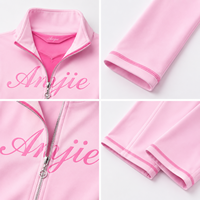 Anjie Individuelles Logo OEM ODM Private Label Maßgeschneidertes OEKO-TEX GRS Rosa Y2K Trainingsanzug Reißverschlussjacke Schlaghosen-Set Damen Hersteller