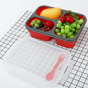 BPA FREE 3 khoang có thể gập lại thực phẩm lưu trữ & container sinh thái thân thiện ráp Silicone Bento Hộp Ăn Trưa cho trẻ em có nắp đậy - Product Image 6