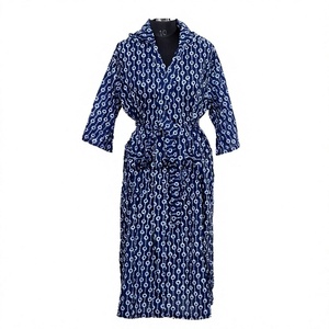 Pyjama élégant en coton pour femme, long jusqu'au sol, à manches longues, imprimé floral fait main, tricoté, pour la maison, printemps, été, automne - Product Image 1
