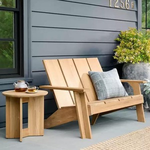 Fauteuil d'extérieur scandinave en teck massif avec inclinaison manuelle et pieds coniques pour mobilier de jardin et de terrasse - Product Image 1