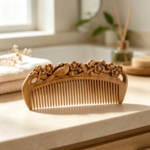 Valentine's Day Mother's Day Eid Gift Handmade Peach <strong>Wood</strong> Floral Carving Common <strong>Comb</strong> Sandalwood Handle Anti-static Hair Care - Product Image 2