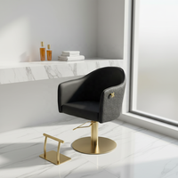 Fauteuil de Barbier Moderne Pivotant à 360° avec Relevage, Design Canapé en Cuir, Cadre en Acier Inoxydable Doré, Confortable pour Salon de Coiffure