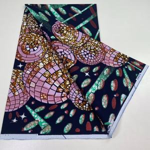 Tissu <span class=keywords><strong>Africain</strong></span> Original Néerlandais 100% Coton <span class=keywords><strong>Pagne</strong></span> <span class=keywords><strong>Super</strong></span> Pailleté Cire Grand <span class=keywords><strong>Super</strong></span> Or Cire pour Vêtements pour Sacs Tissu Organza - Product Image 1