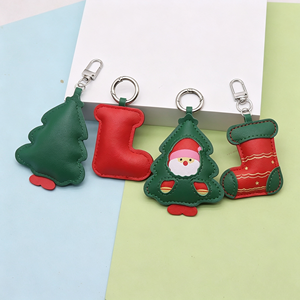New Christmas PU Leather <b>Keyring</b> Santa Tree Stocking Pendant Bag Charm <b>Metal</b> Key Holder Wholesale Party Accessories - Product Image 3