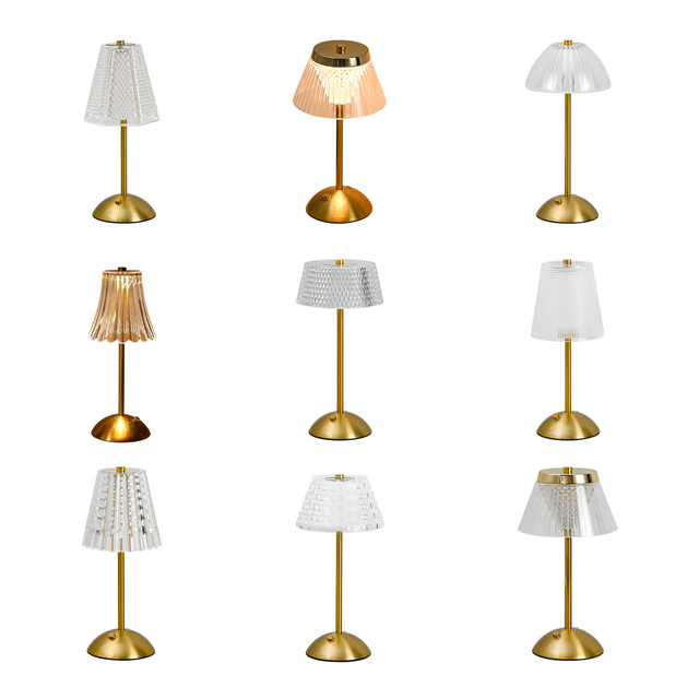 Vintage Gold Diamond Crystal Shade Battery Operated Dimmable Rechargeable Restaurant Touch Cordless Luxury LED Table Lamps