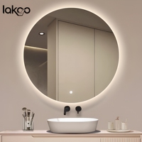 Miroir LED rond intelligent moderne LAKOO, miroir de vanité mural avec écran tactile, lumière à intensité variable et anti-buée pour la maison/l'hôtel