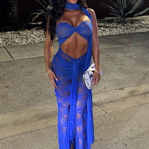 เดรสผู้หญิงแบบใหม่ เซ็กซี่ คอ halter แขนยาว ผ้าลูกไม้ฉลุลาย  ความยาวปานกลาง  ถักโครเชต์  เป็นมิตรกับสิ่งแวดล้อม  เอวเข้ารูป  แฟชั่น - Product Image 3