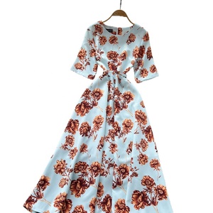 Vestido Camisero de Manga Corta con Estampado de Tinta y Cuello Solapa Estilo Retro para Mujer, Novedad de Verano, con Cinturón Ajustable y Efecto Adelgazante, <span class=keywords><strong>Falda</strong></span> Larga - Product Image 4
