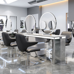 Miroir de maquillage LED rond en acier inoxydable, miroir de coiffeuse double face pour salon, miroir de studio capillaire, station de beauté moderne - Product Image 1