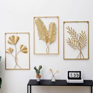 Wholesale Metal <b>Leaf</b> Wall Decoration Modern Gold Rectangle Hollow Flower Hanging <b>Arts</b> Crafts Decor for Home Living Room - Product Image 3
