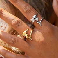 Bague Gaovo de luxe léger haut de gamme en acier inoxydable électroplaqué, style minimaliste, motif dauphin, ouverture réglable