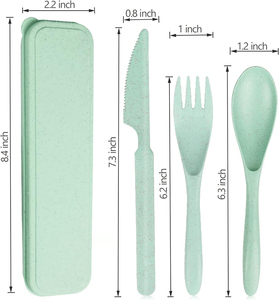 Ensemble de vaisselle en paille de blé verte, couteau portable, fourchette et cuillère, <span class=keywords><strong>couverts</strong></span> écologiques sans BPA pour enfants et <span class=keywords><strong>adultes</strong></span> - Product Image 3