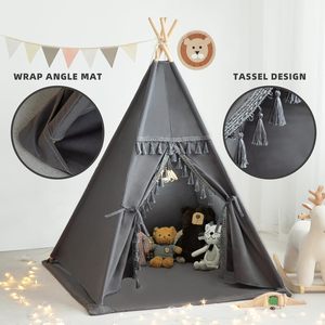 Tente tipi pour enfants en toile de coton naturelle lavable, <span class=keywords><strong>d</strong></span>écoration de camping en plein air, grande tente tipi pour enfants, petite <span class=keywords><strong>maison</strong></span> avec tapis rembourré, sac de transport - Product Image 5