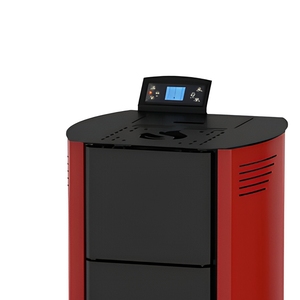 Poêle à granulés rouge et noir avec affichage numérique, système <span class=keywords><strong>de</strong></span> chauffage pour <span class=keywords><strong>radiateur</strong></span> et réservoir d'eau - Product Image 3