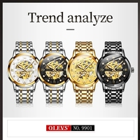 OLEVS 9901 Montres à mouvement mécanique automatique pour hommes Montre-bracelet étanche et lumineuse avec diamant de marque de luxe