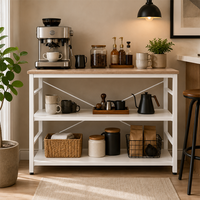 Étagère de rangement de cuisine autoportante, organisateur multi-niveaux avec étagères ouvertes, design moderne en bois et blanc