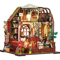 Kit de maison miniature vintage en forme de bibliothèque avec lumière LED, kit miniature en bois à monter soi-même pour adultes, décoration d'étagère, cadeau