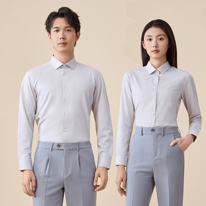Unisex Long Sleeve Shirt Bamboo Fiber Solid Color Formal Workwear For Office Business Wear - Product Image 3