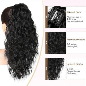 Perruque queue de cheval de marque nationale, extensions de cheveux longs ondulés, résistantes à la chaleur, application facile, 140g PY673 - Product Image 5