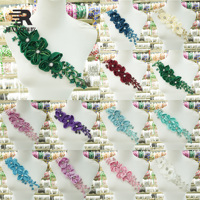 Applique brodée 3D faite main de haute qualité 9*42mm avec fleurs et strass à coudre pour robes de mariée DIY