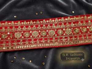 B.R. Bordure décorative en dentelle florale rouge tendance, garniture ornée pour sacs de vêtements, sari, lehenga, cadeaux, décoration textile 2''-2.875'' - Product Image 2