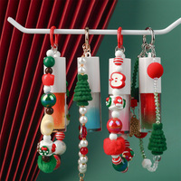 Huile à lèvres pendentif de Noël marque privée, porte-clés perlé, brillant à lèvres hydratant, maquillage des lèvres de fêtes, vente en gros usine de cosmétiques