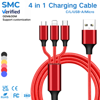 Kabel Data Pengisian Daya 4 in 1 Nylon Braided Micro Type-C L Multi Interface untuk Ponsel Tablet Perjalanan Kantor Rumah Grosir