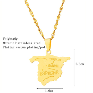 Collana con Ciondolo a Forma di Mappa della <span class=keywords><strong>Spagna</strong></span> Color Oro per Donne Gioielli con Catena Mappa Spagnola - Product Image 2