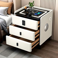 Table de chevet moderne multifonctionnelle en bois massif avec plateau en verre, verrouillage et charge sans fil, pour chambre ou hôtel