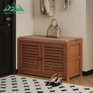 Wayon Modern Wooden Entry Shoe Cabinet with 4 Slatted Doors, Natural Finish, Space-Saving for <strong>Hallway</strong> <strong>Storage</strong> - Product Image 3