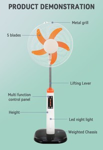 Rechargeable Solar <b>Fan</b> Portable <b>Standing</b> <b>Fan</b> Featuring Solar Charging Two Lighting Bulbs Wireless Remote For Garden Travel - Product Image 2