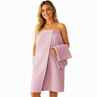 Serviette de bain enveloppante en coton gaufré personnalisable avec logo, idéale pour le spa, le sauna, la maison et l'hôtel, avec poche intégrée
